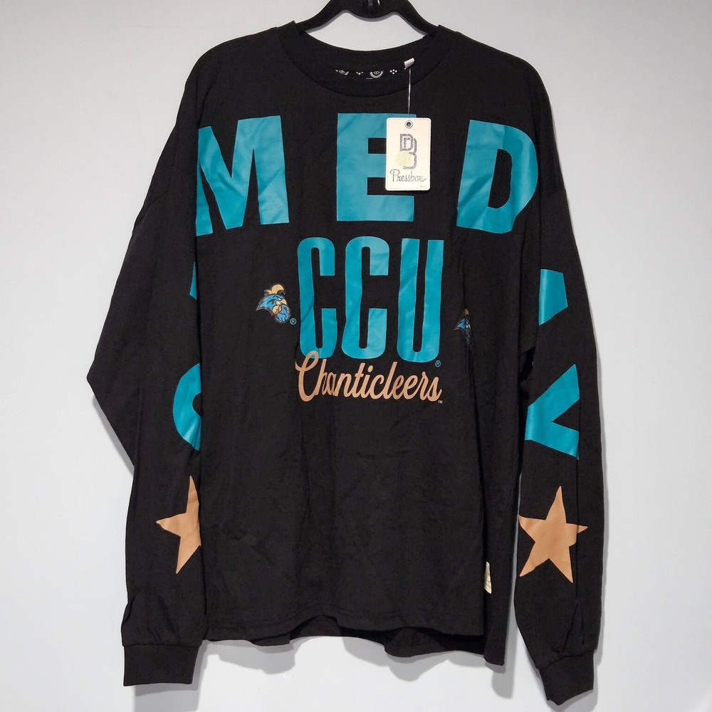 Pressbox CCU Chanticleers Long Sleeve‎ T-Shirt Black Teal Star Graphic OS READ